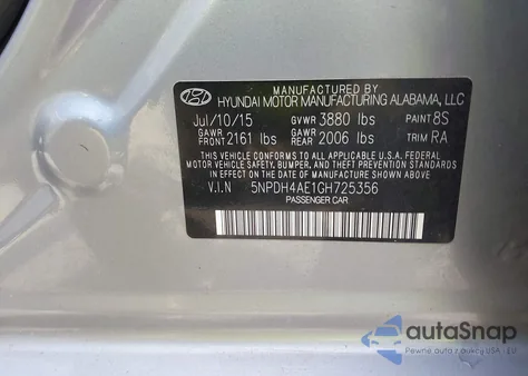 2016 Hyundai Elantra Se из США, поврежденный, VIN 5NPDH4AE1GH725356